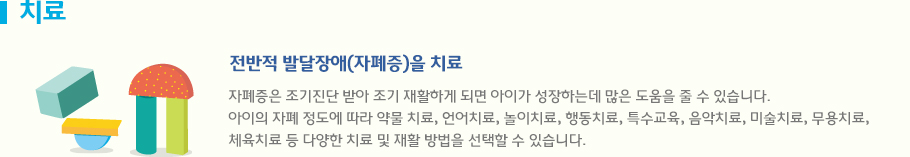 전반적 발달장애(자폐증)을 치료 자폐증은 조기진단 받아 조기 재활하게 되면 아이가 성장하는데 많은 도움을 줄 수 있습니다. 